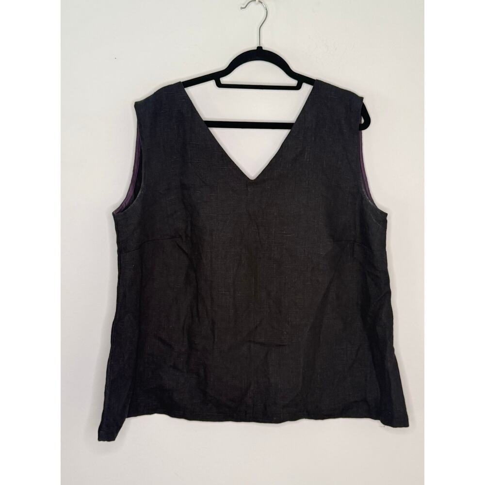 Unbranded Handsewn Black 100% Linen V-Neck V-Back Trapeze Tank Top Size 2X/3X